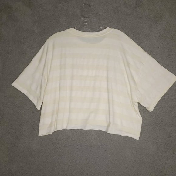 Wst Cst Womens Crop Top White Yellow Stripe Short Sleeve Stretch Pullover S New - Picture 2 of 9